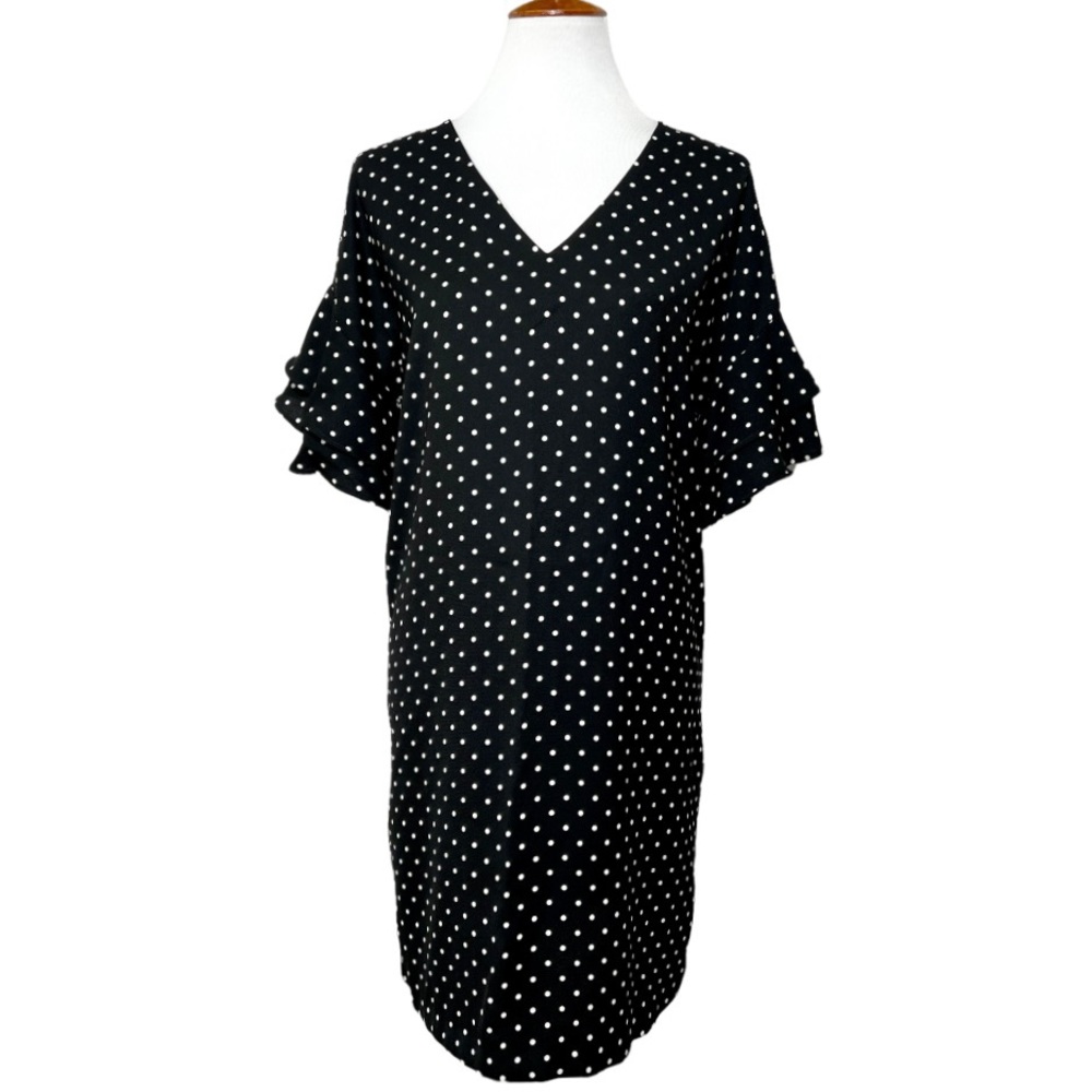 Banana Republic Black Polka Dot RuffledShort Sleeve Office Shift Dress Size 6